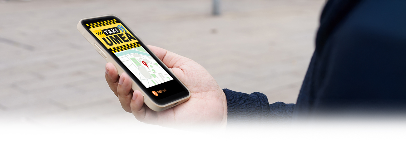 Mobiltelefon med Taxi UÅ Umeås bokningsmotiv